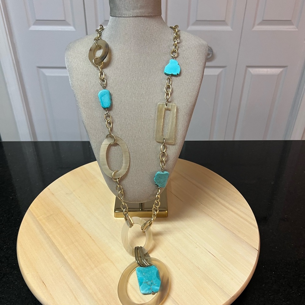 Chico's Gold Chain Necklace with Turquoise Style Accents